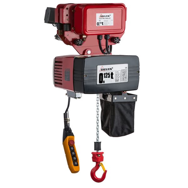 DELTA Electric chain hoist with electric trolley DED – 400V – 0,125 ton – with 6 meter hoisting height – double speed – 1 chain fall